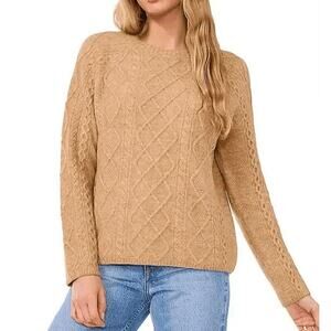 Vince Camuto NWOT Camel Brown Cable Knit Stretch Pullover Sweater Size L